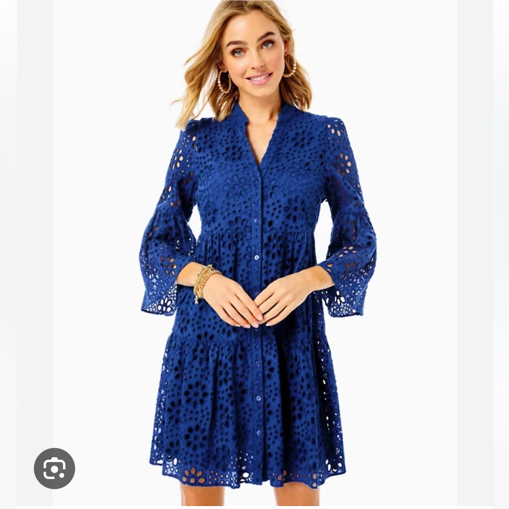 NWT Lilly Pulitzer navy hazelanne 3/4 sleeve eyelet dress sz 12